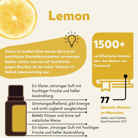 Nutzen von Zitronenöl: erfrischend, belebend, desinfizierend – Studienlage, Anwendung und Duftbeschreibung