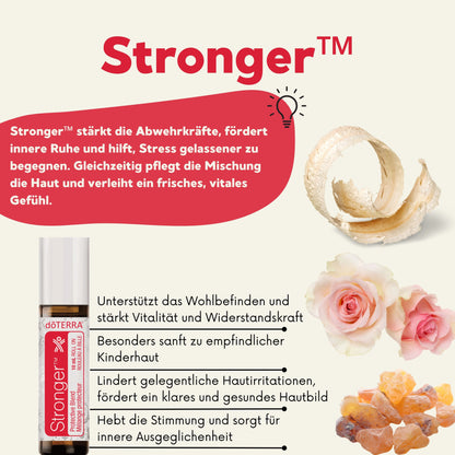 Stronger Roll-On – schützende Mischung mit Weihrauch, Rose und Zedernholz, stärkt Vitalität und Wohlbefinden, ideal für empfindliche Kinderhaut.
